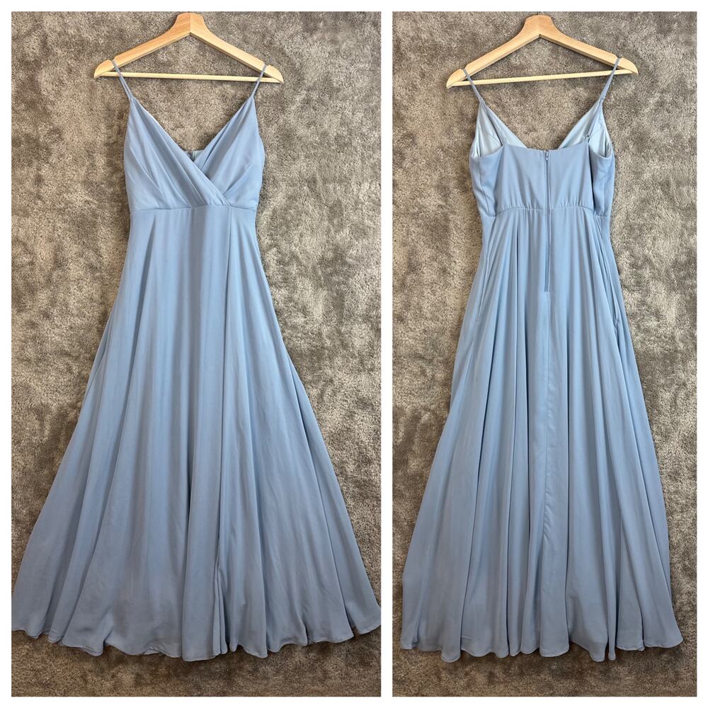 Birdy Grey Kaia Chiffon Bridesmaid Prom Long Maxi Empire Dress Blue Faux Wrap XS